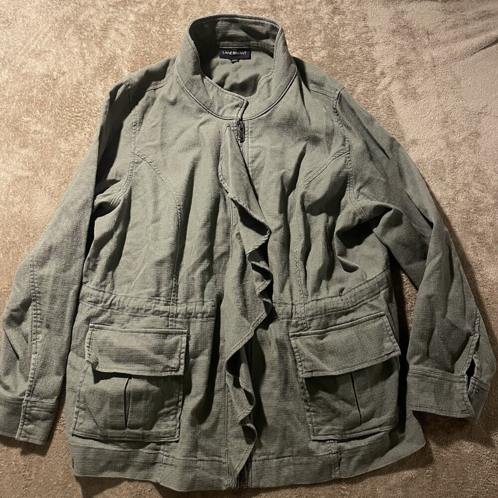 Lane Bryant Jacket Womens Size 18/20 Plus Olive Green Utility Pockets Full Zip